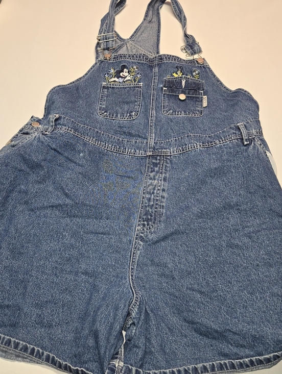 Mickey Unlimited Pants - Denim Short Overalls Jumpsuit with Embroidered Pockets - Blue